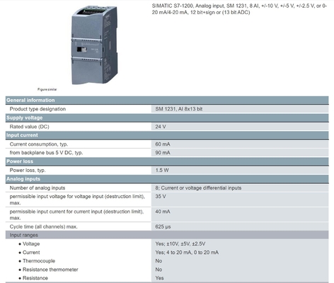 SIMATIC S7-1200 SM 1231 8 AI 12 ビットサイン アナログ入力モジュール 通信インターフェース その他