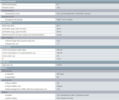 優れた 6ES7315-2EH14-0AB0 SIMATIC S7-300 CPU 315-2PN/DP 384KB ワーキングメモリ